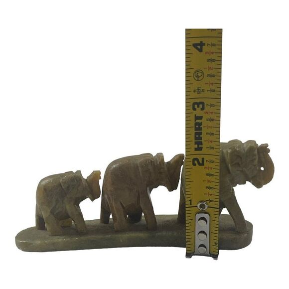 Hand-Carved Soapstone Elephant Family Set Vtg Trunks Up Good Luck Paperweight - Picture 4 of 7